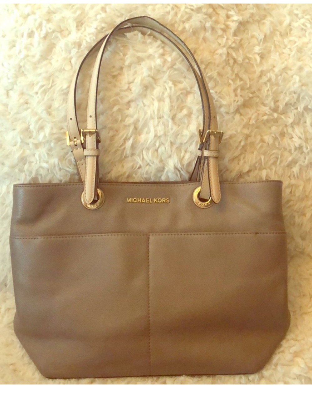 Michael Kors Bedford leather Pocket Tote Taupe